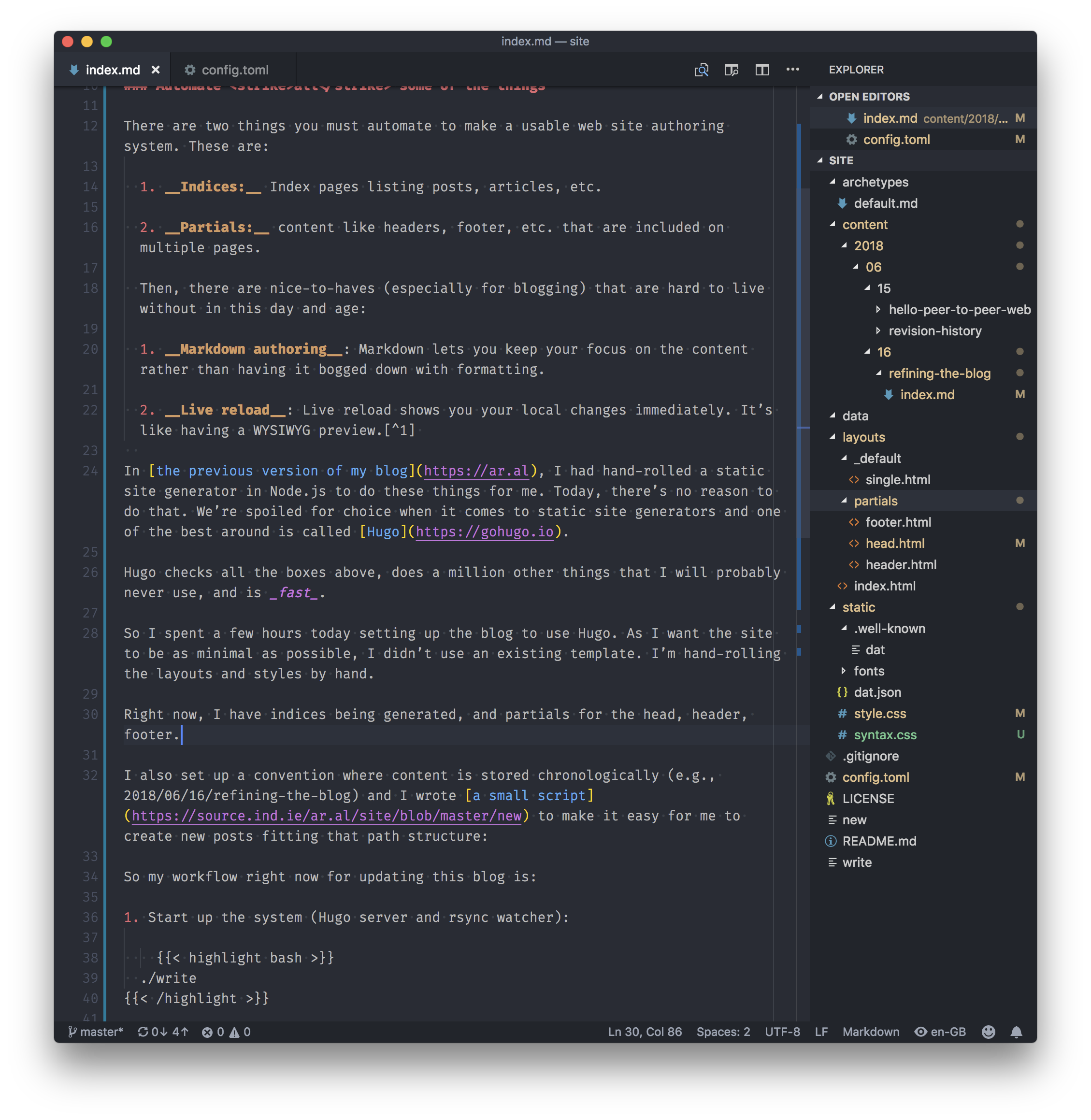 The Markdown text for this blog post shown in my VSCode window