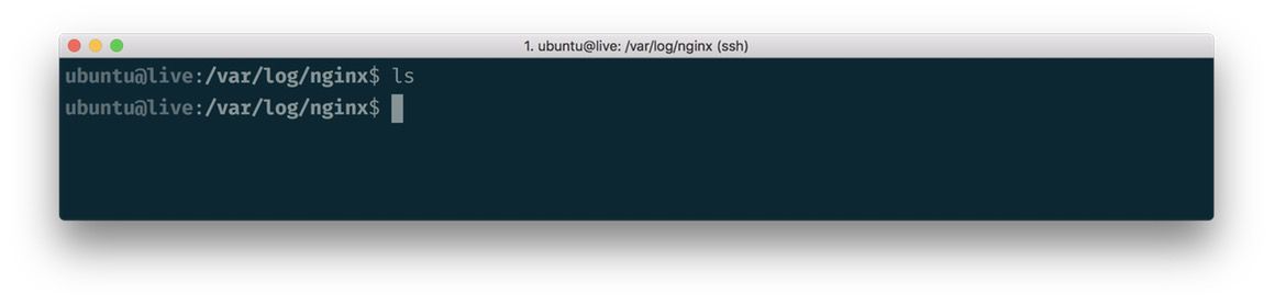 A screenshot of a terminal session to my server for this blog in the /var/log/nginx folder showing an ls command with no output.