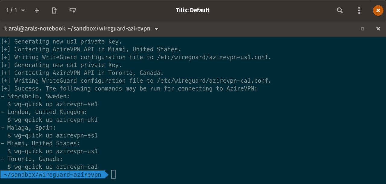 Screenshot of terminal showing the output of the installer script
