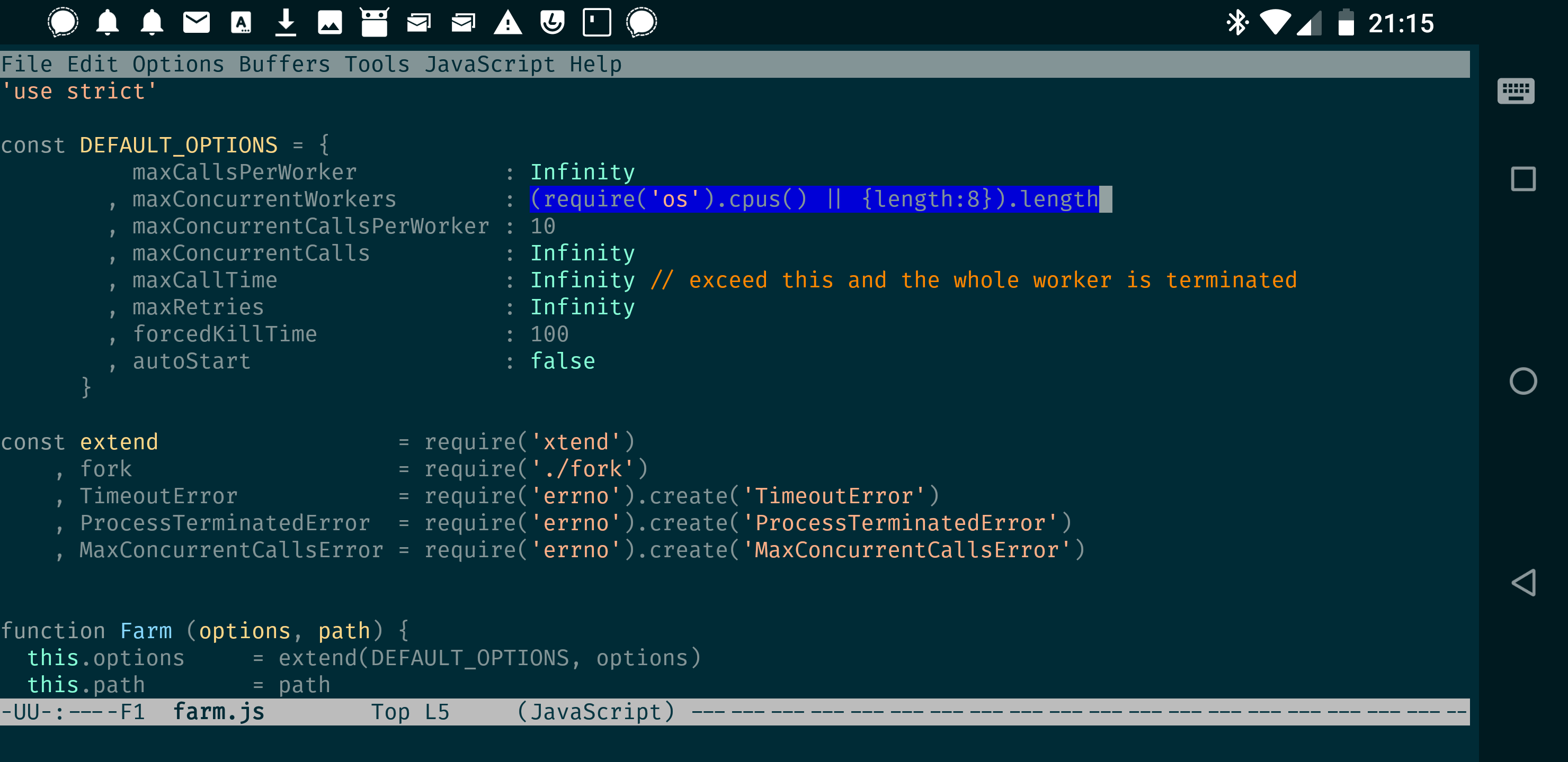 Screenshot of Emacs showing the fix outlined in this post being applied.