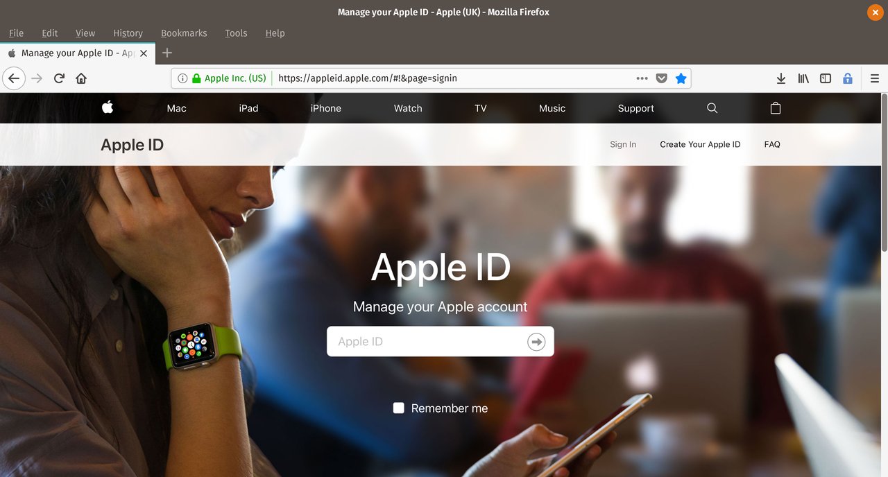 The Apple ID sign-in page