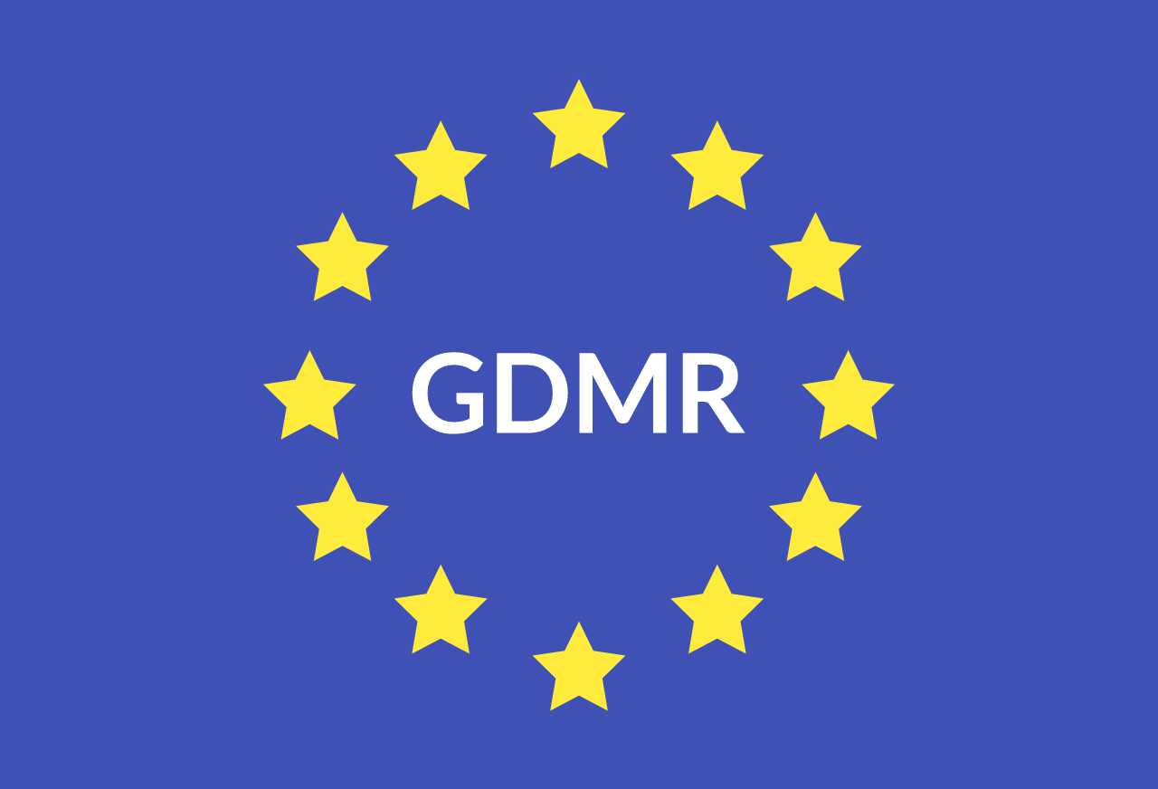 The European Union flag with the acronym GDMR printed within the circle of yellow stars.