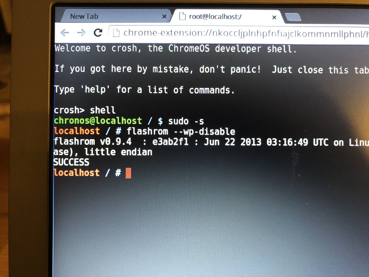 Terminal: successful result of disabling write protect by entering the commands mentioned in this step.