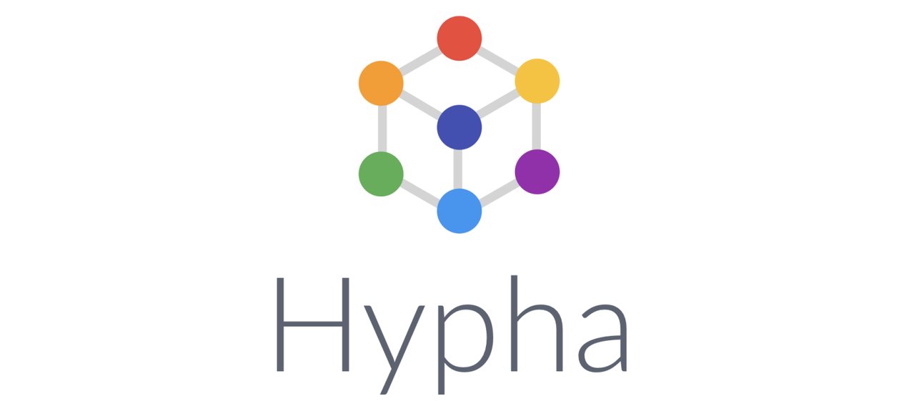 Hypha logo: several flat spheres arranged on the corners of a light grey isometric wireframe cube. The colours of the spheres match the rainbow colours from the Pride flag.