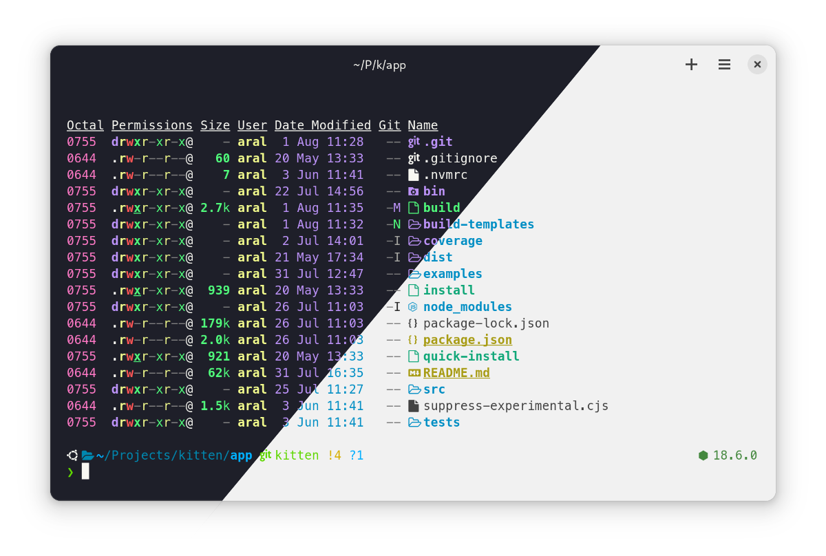 Screenshot of light and dark modes on Black Box terminal