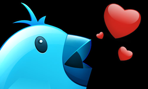 Twitter bird with hearts.