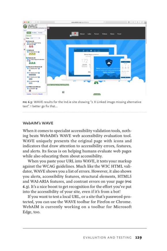 Page from Accessibility for Everyone showing  WebAIM’s WAVE web accessibility evaluation tool