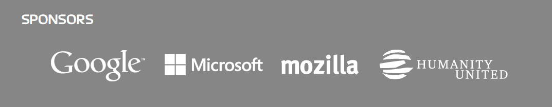 Screenshot of one slide in the sponsors carousel with Google and Microsoft alongside Mozilla and Humanity United