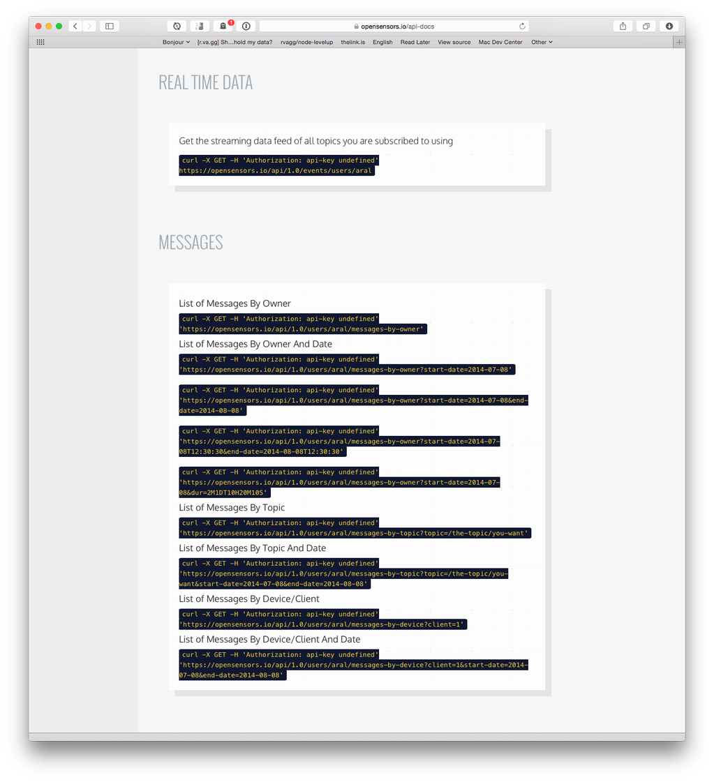 The OpenSensors.io API: closed and proprietary.